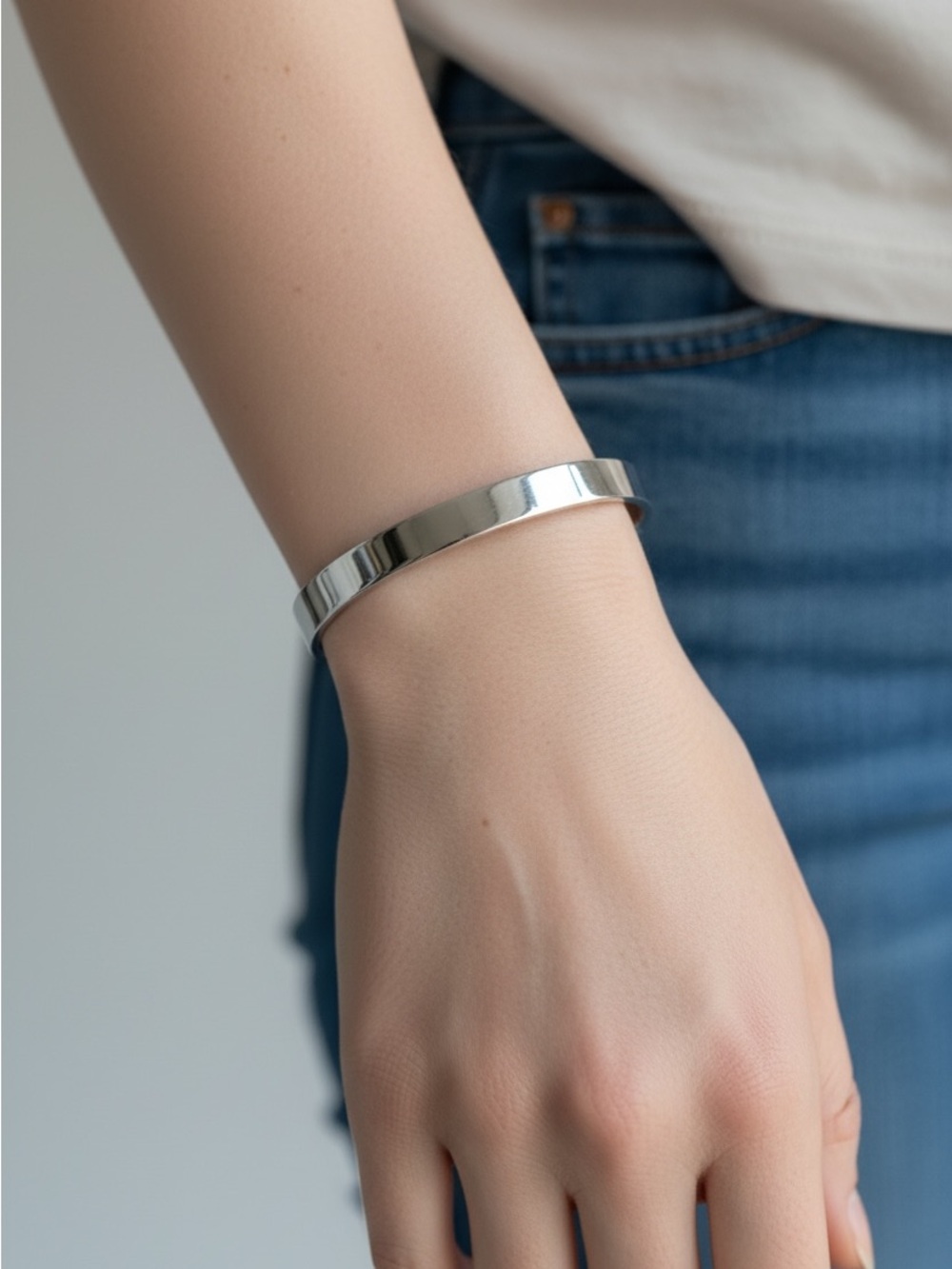 9/18 Sterling Silver Minimalist Cuff Bracelet - Polished Silver
